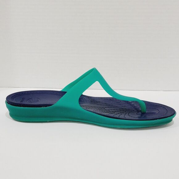 Crocs Rio Flip Flops Womens Sz 10 Teal Green Navy Blue Jelly Thong Slide Sandals - Picture 8 of 11